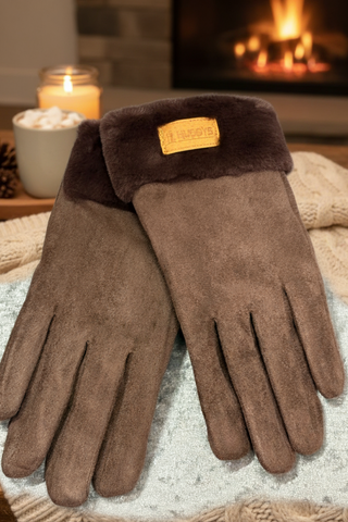 Faux Fur Trim Gloves > Chocolate Brown