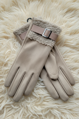 Faux Suede Beige Gloves