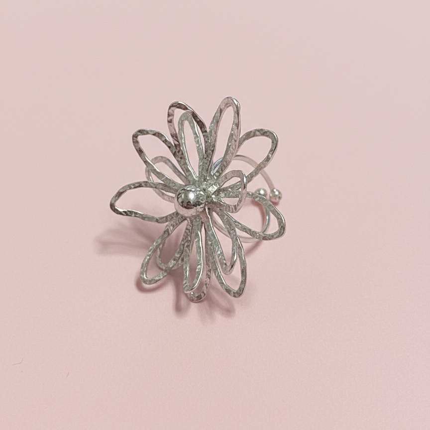 Statement Silver Flower Adjustable Ring