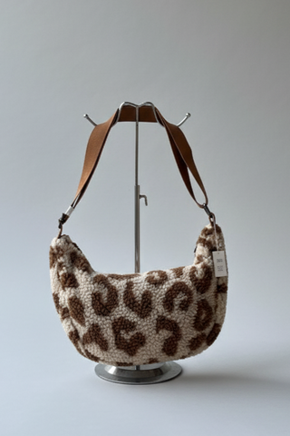 Leopard Print Textured Sling Bag  > Light Beige