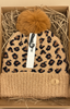 Leopard Print pompom hat and gloves set