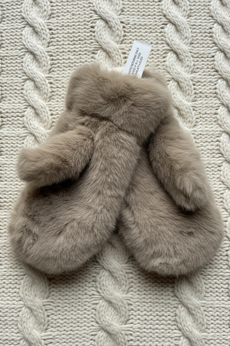 Fluffy Fleece Lined Mittens > Beige