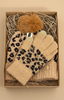 Leopard Print pompom hat and gloves set