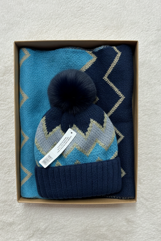 Geo Print Scarf and Hat Set > Blue