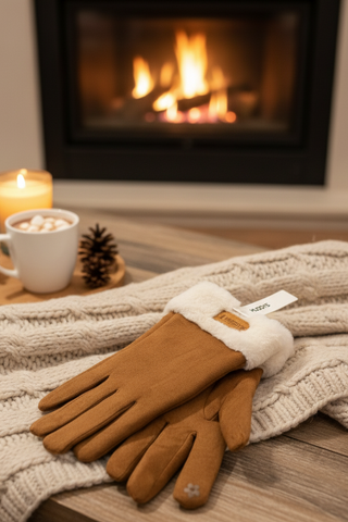 Faux Fur Trim Gloves > Chestnut
