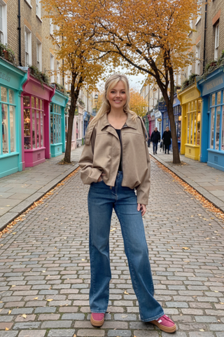 Suedette Slouchy Jacket > Stone