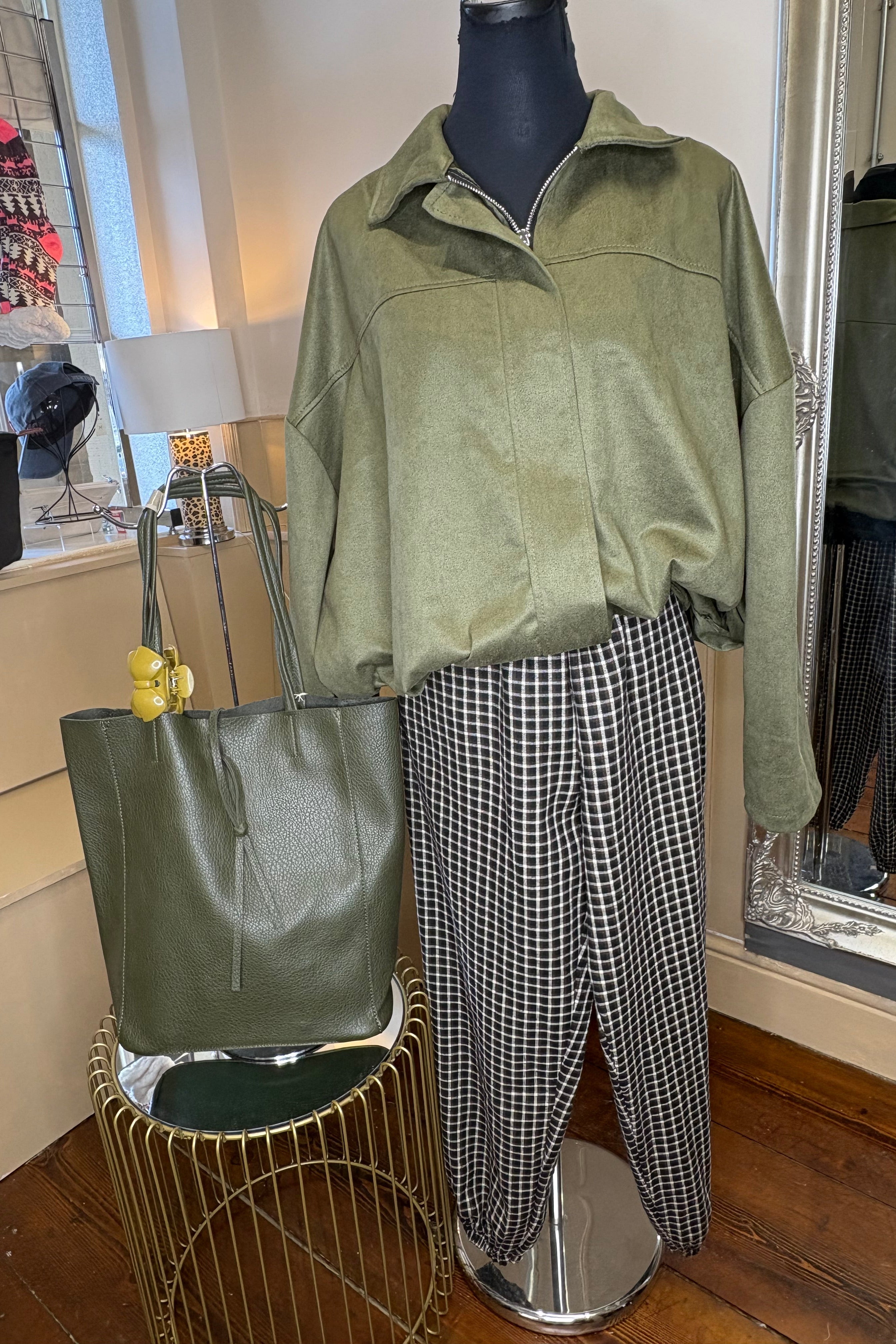 Khaki Suedette Zip Jacket