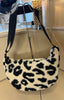 Fleece Leopard Print Sling Bag / Cream