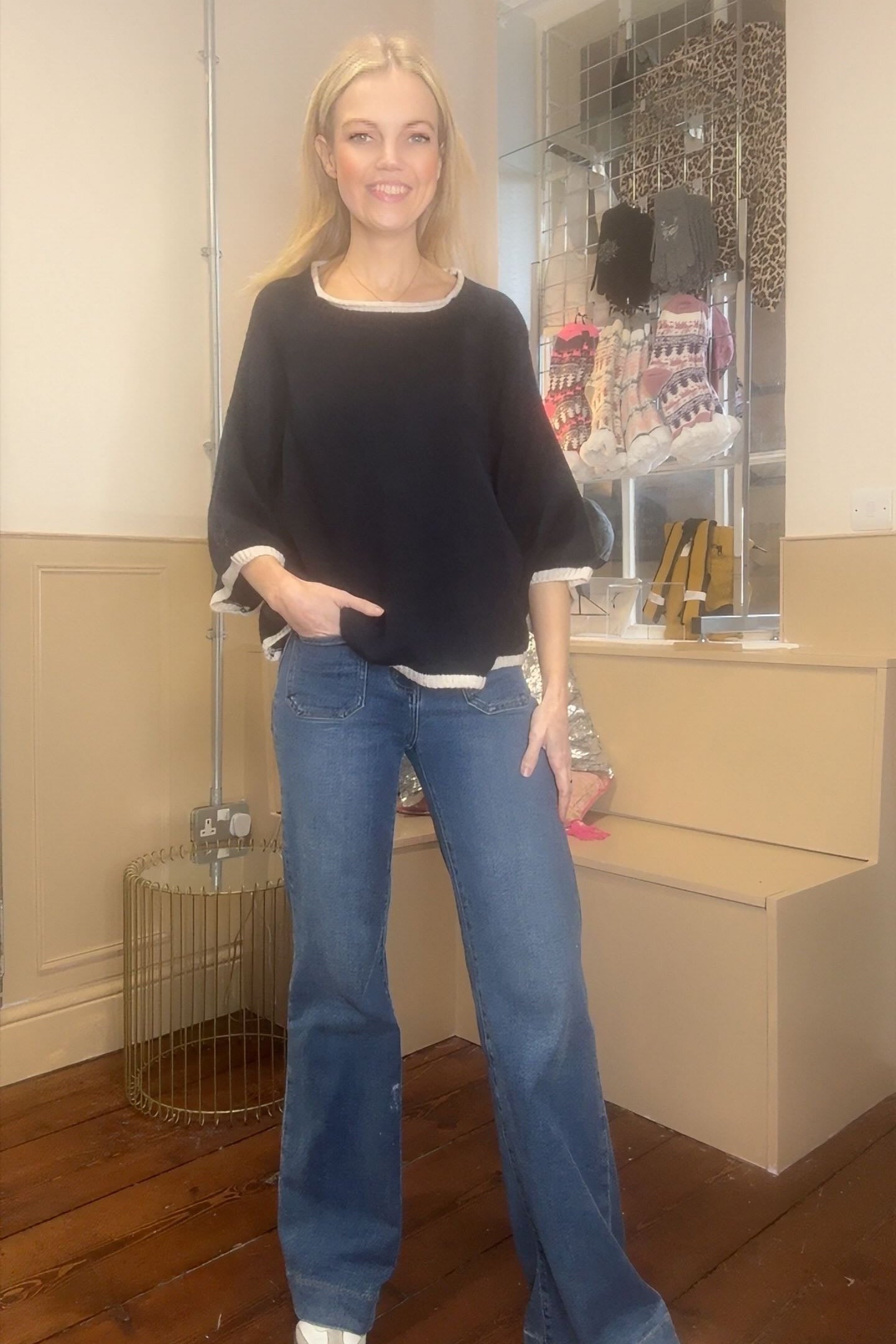 Three Quarter Trim Knit Jumper /Navy