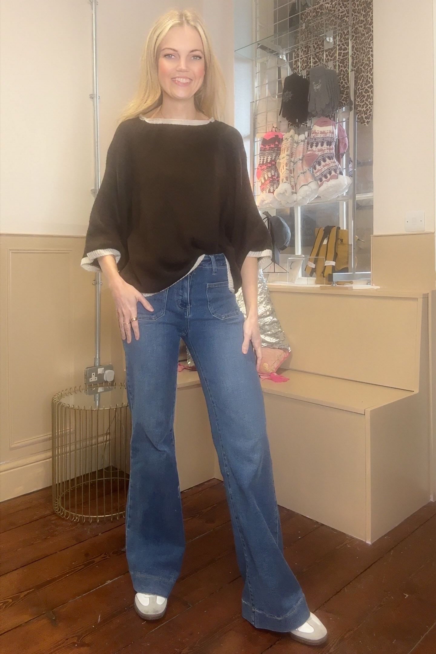 Three Quarter Length Trim Knit Jumper / Chocolate