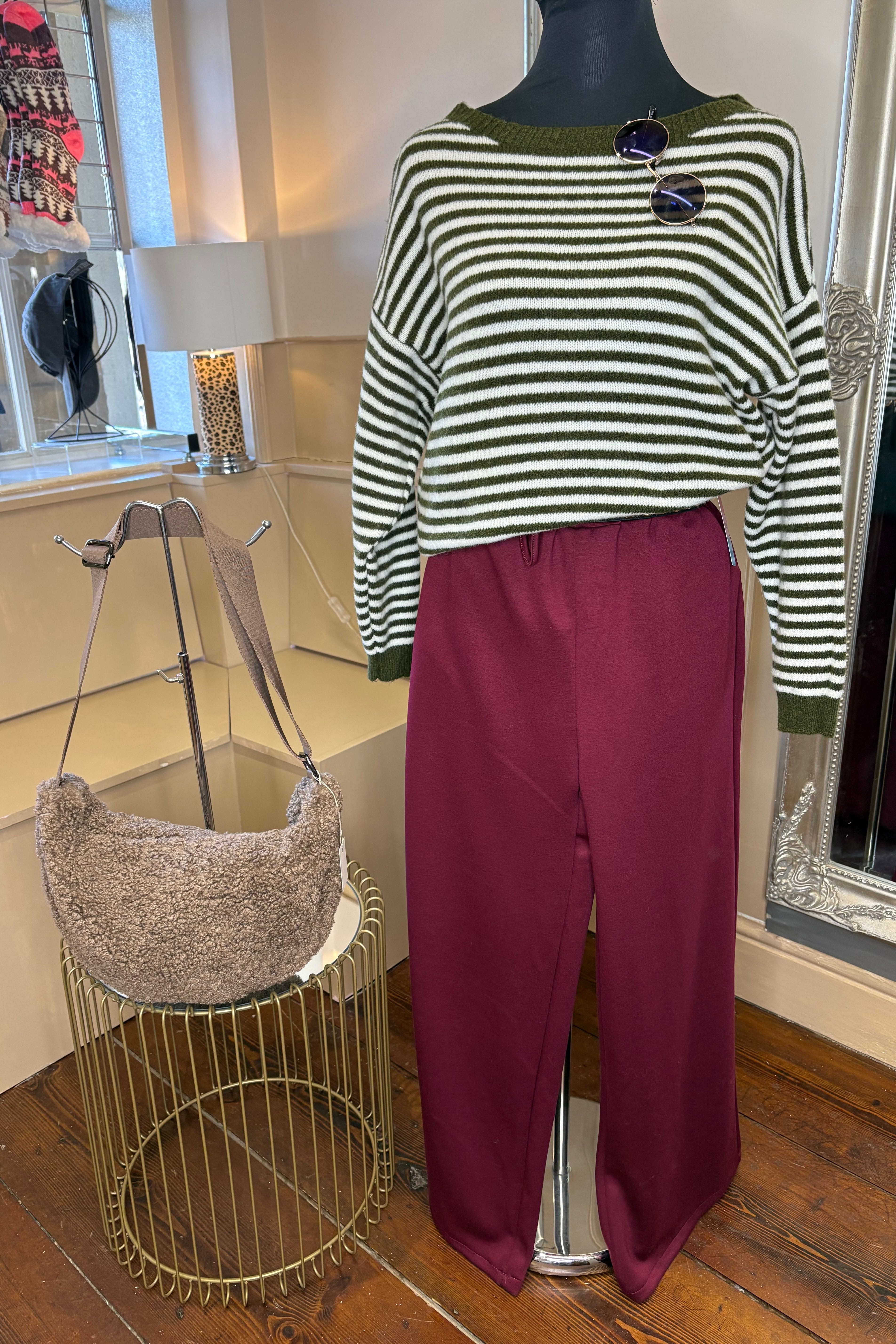 Striped Knit Jumper / Olive