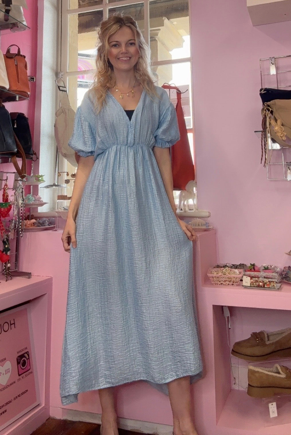 Cheesecloth Style Summer Dress > Sky Blue