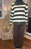 Three Quarter Zip Striped Collared Jumper / Khaki