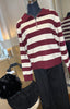 Three Quarter Zip Striped Collared Jumper / Burgundy