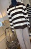 Three Quarter Zip Collared Striped Jumper / Choclate