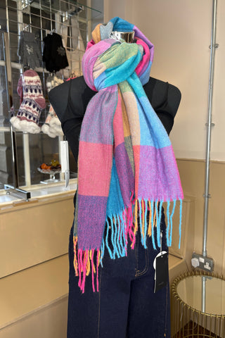 Multi-Colour Checked Scarf - Blue