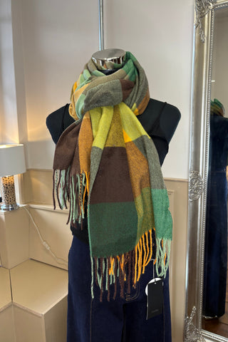Multi-Coloured Checked Scarf / Green