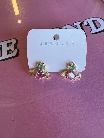 The Viv Earrings > Pink and Gold