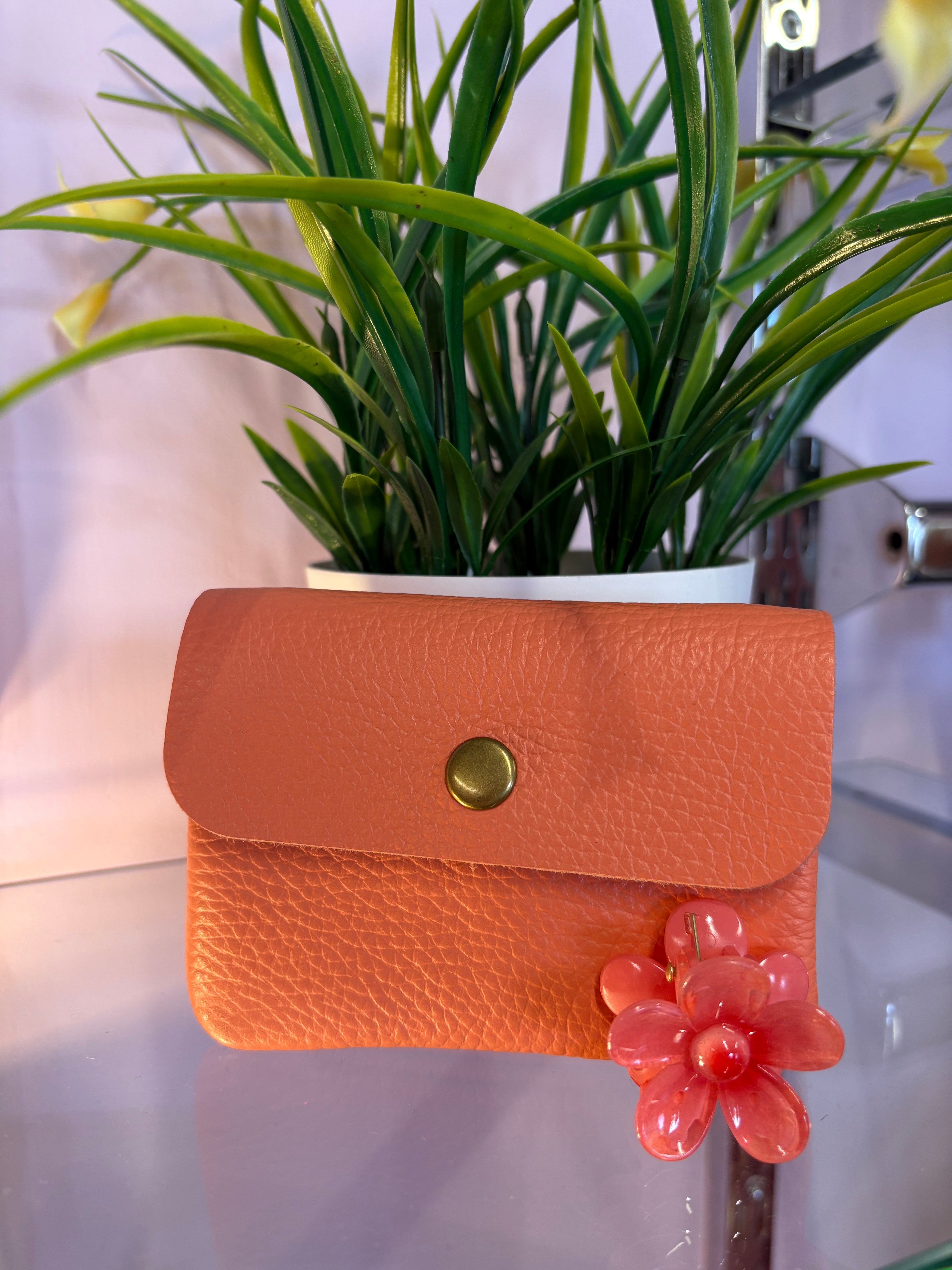 Small  Real Leather Purse / Peach