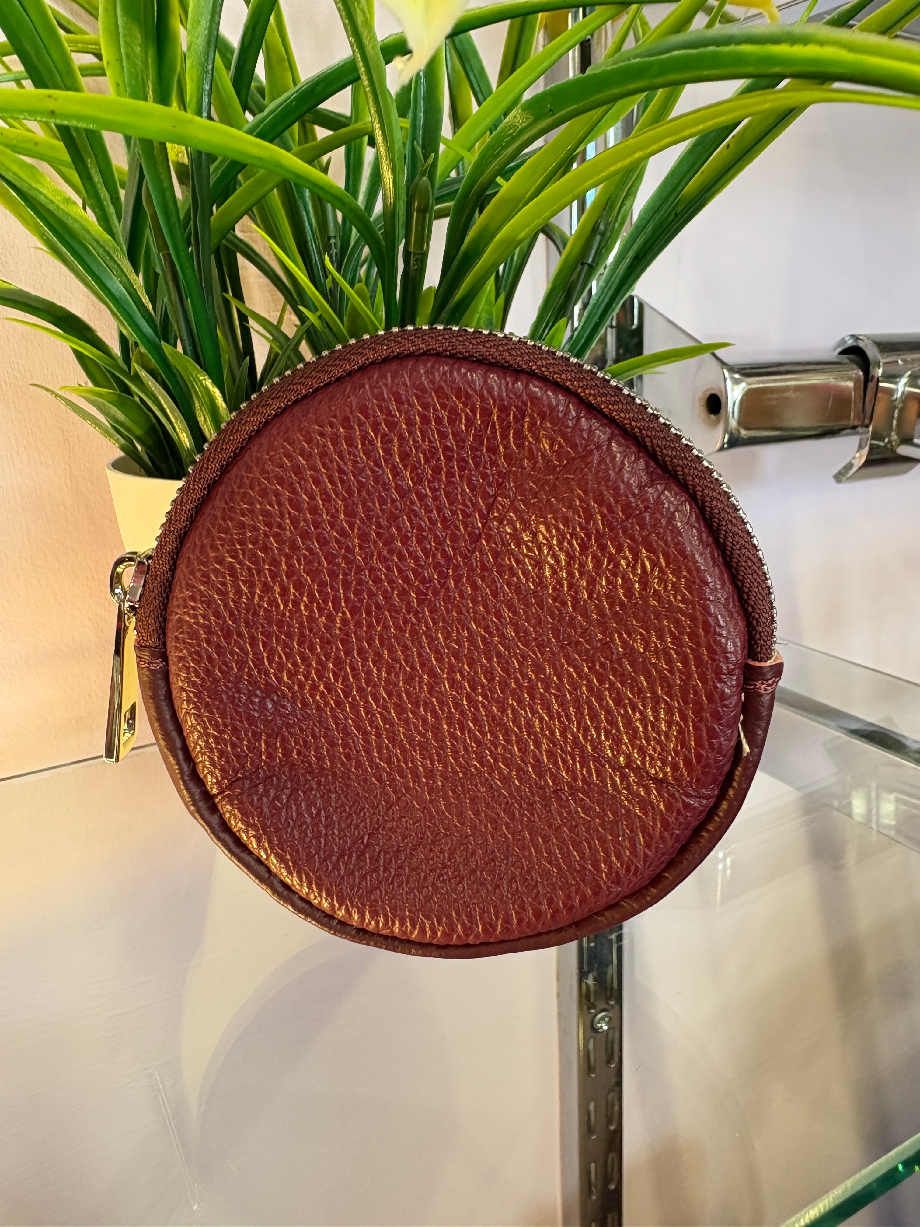 Real Leather Circular Coin Purse > Burgundy