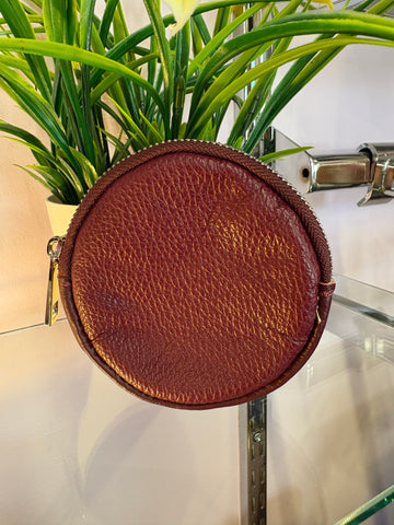 Real Leather Circular Coin Purse > Burgundy