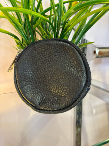 Real Leather Circular Coin Purse > Navy
