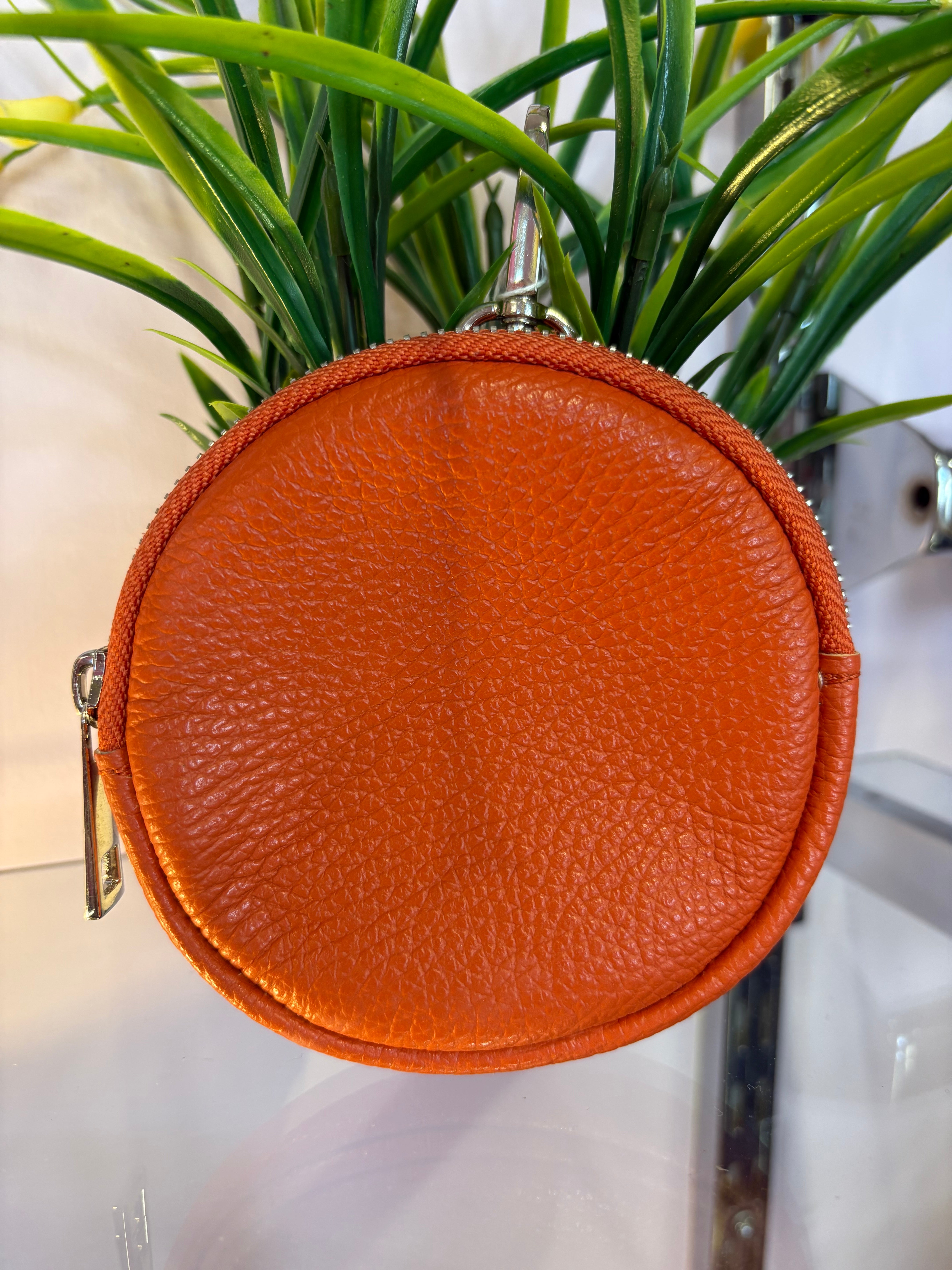 Real Leather Circular Coin Purse > Orange