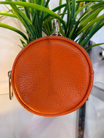 Real Leather Circular Coin Purse > Orange