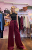 Two Stripe Wide Leg Jogger > Burgundy