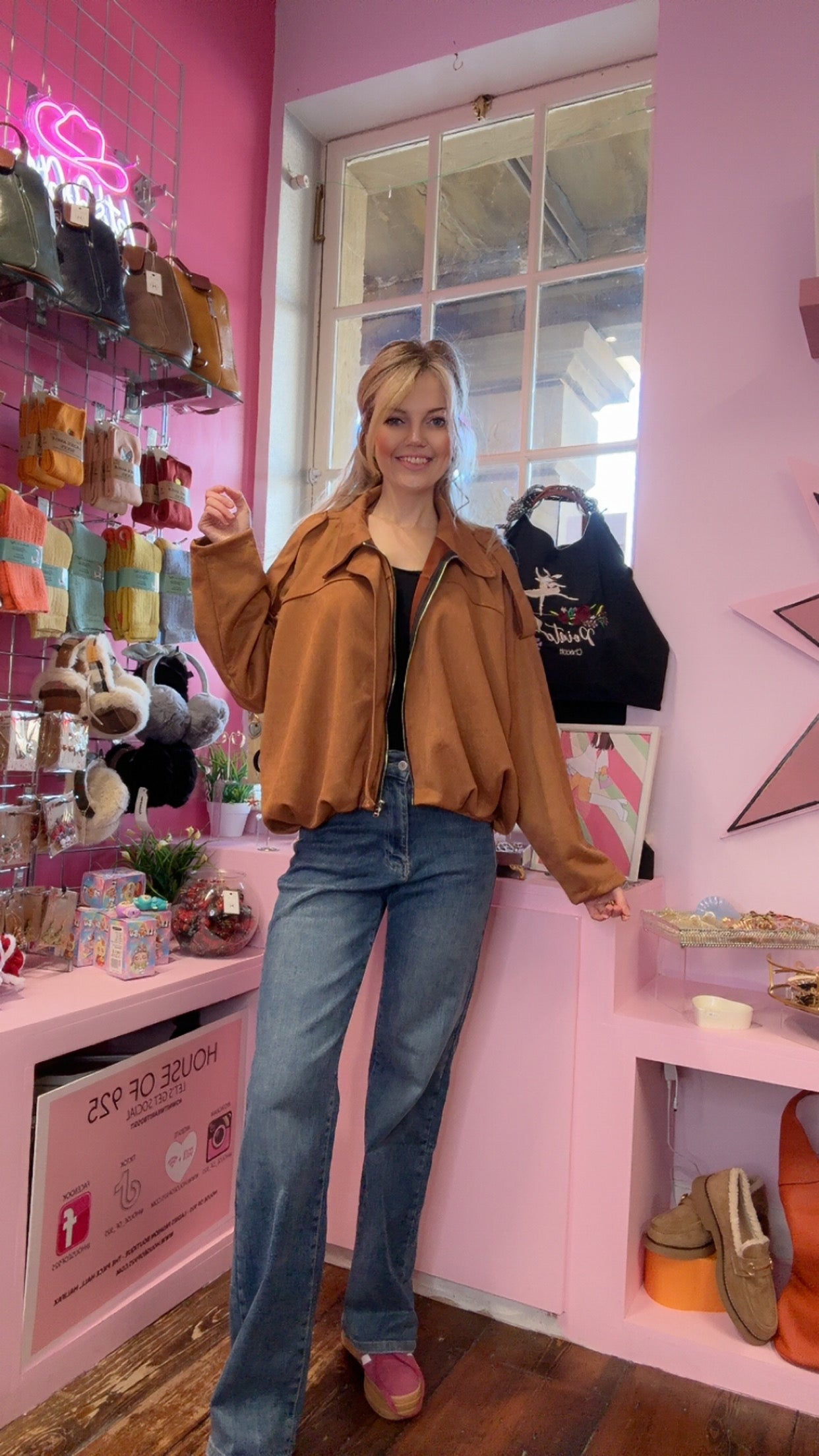 Suedette Slouchy Jacket > Tan