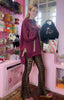 Leopard  Print Ribbon Hoodie > Burgundy