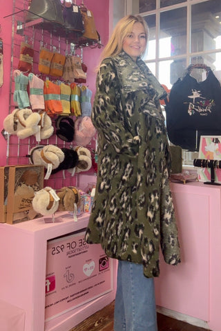 Leopard Print Open Coat > Khaki
