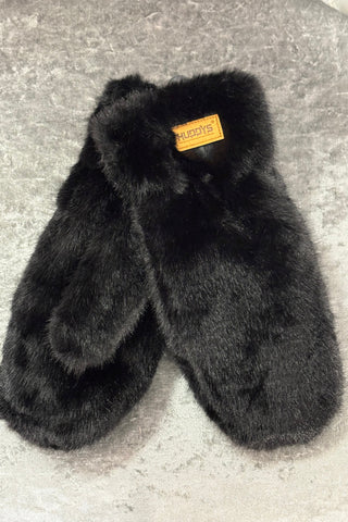 Fluffy Fleeced Lined Mittens > Black