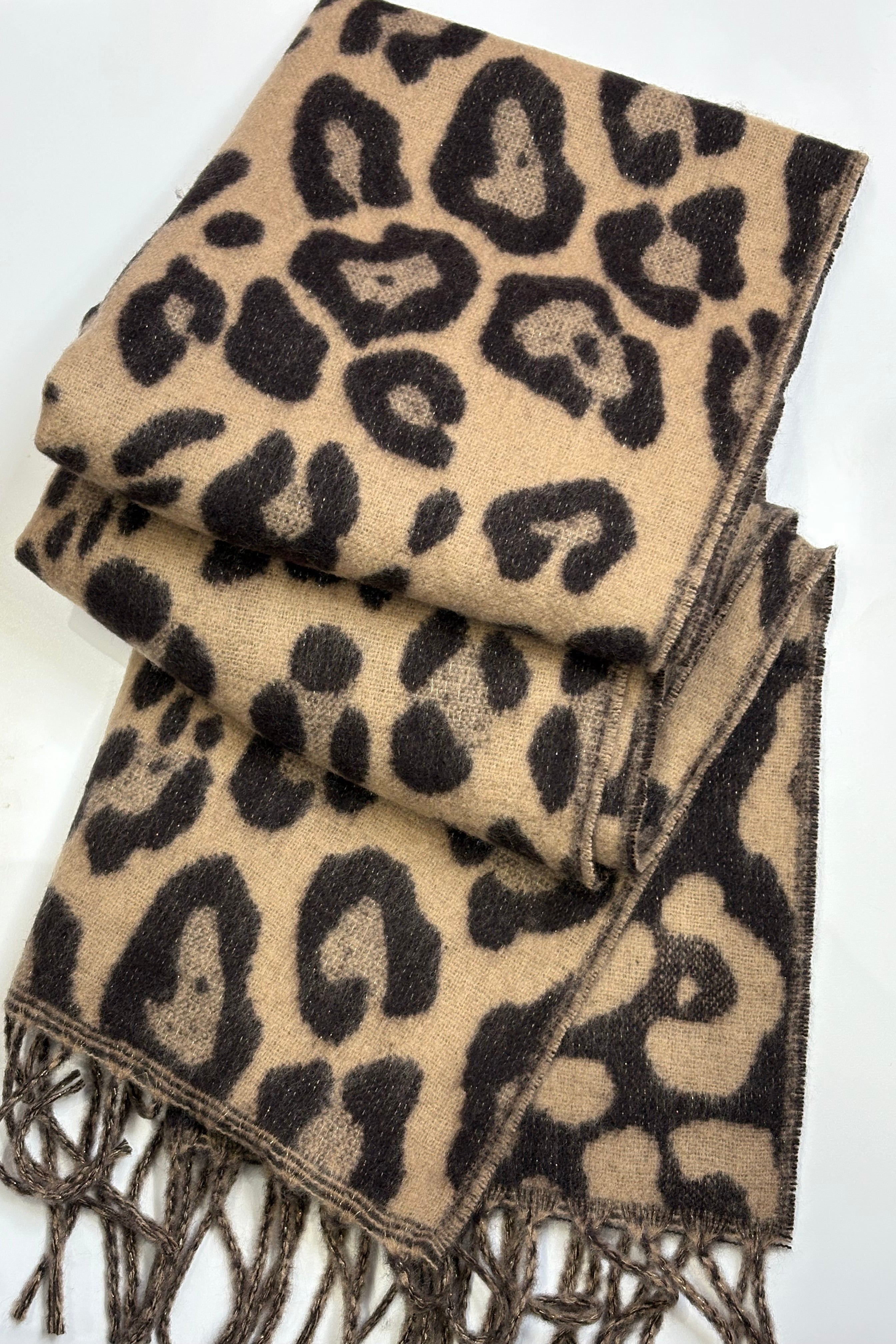 Leopard Print Scarf > Light Beige and Black
