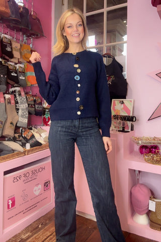 Odd Button Front Cardigan > Navy