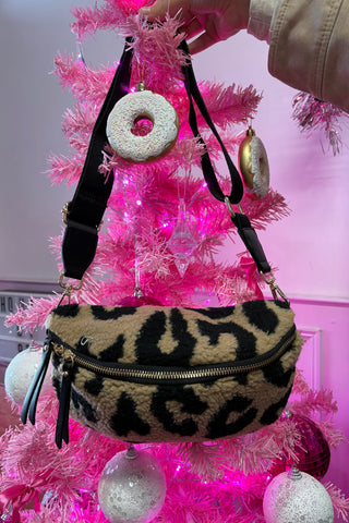 Leopard Print Textured Sling Bag > Small ( Beige and Tan)