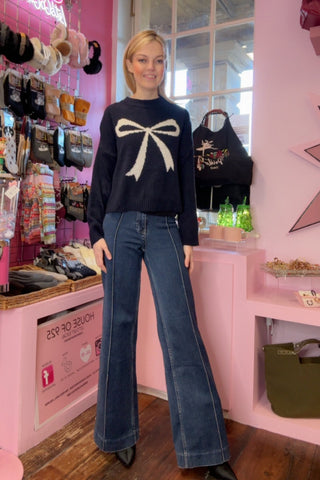 Bow Knit Jumper > Navy