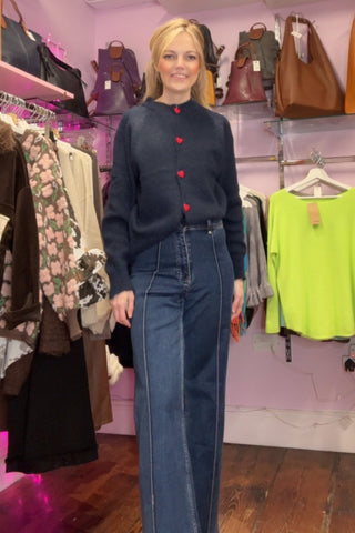 Love Heart Button Cardigan > Navy