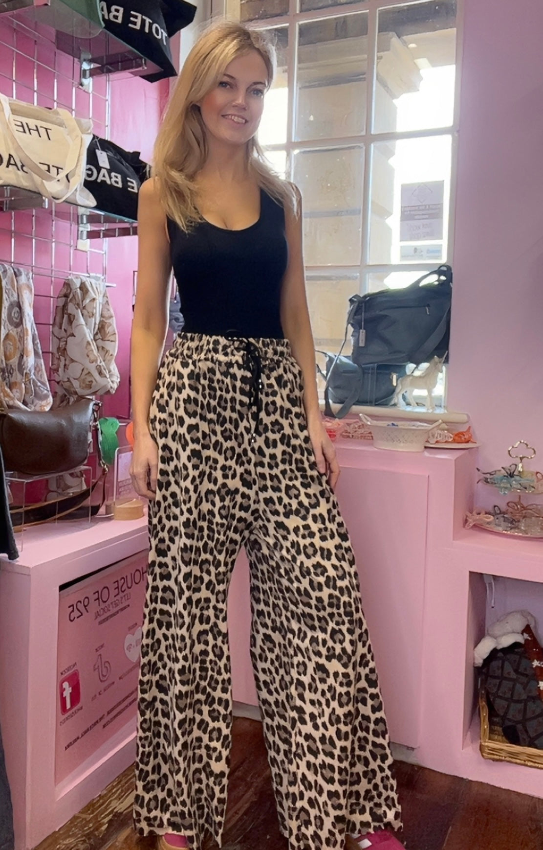 Wide Leg Leopard Print Trousers