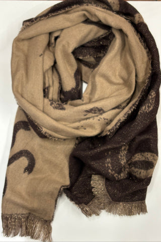 Bow Two Tone Scarf > Chocolate Brown and Tan