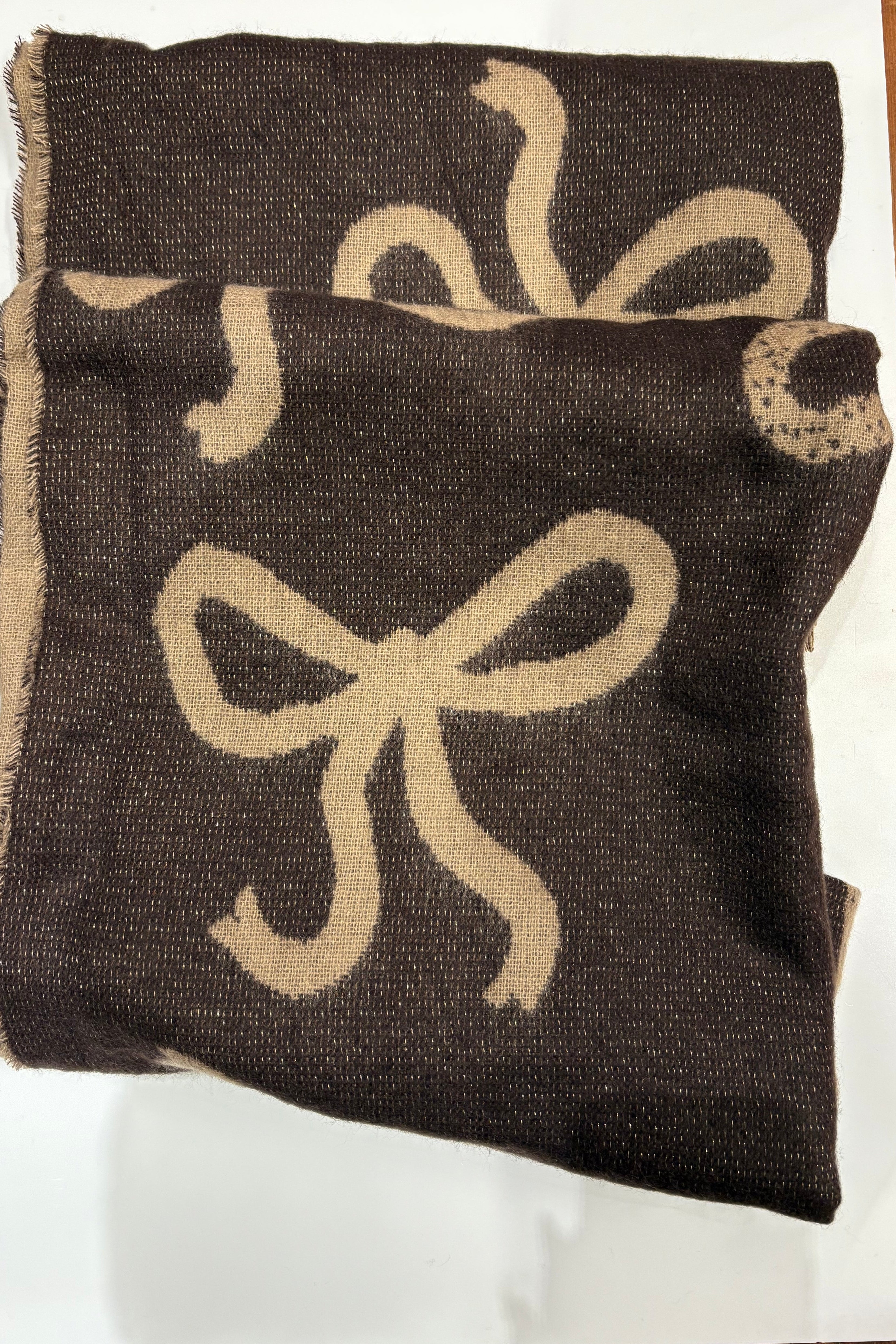 Bow Two Tone Scarf > Chocolate Brown and Tan