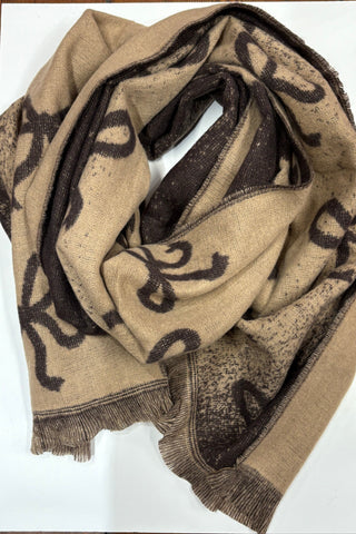 Bow Two Tone Scarf > Beige and Chocolate