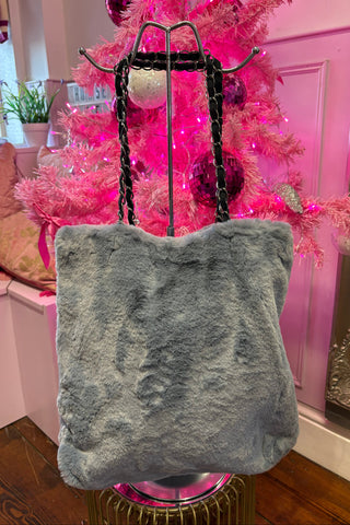 Faux Fur Shoulder Bag >  Blue/Grey