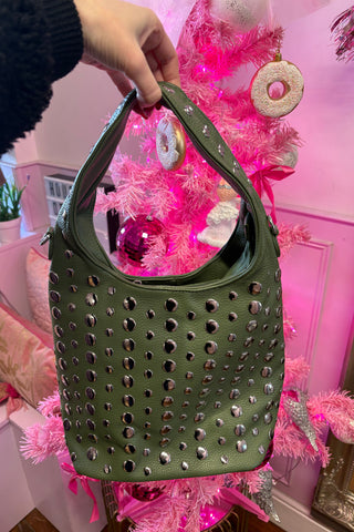 Studded Shoulder Bag > Olive Green
