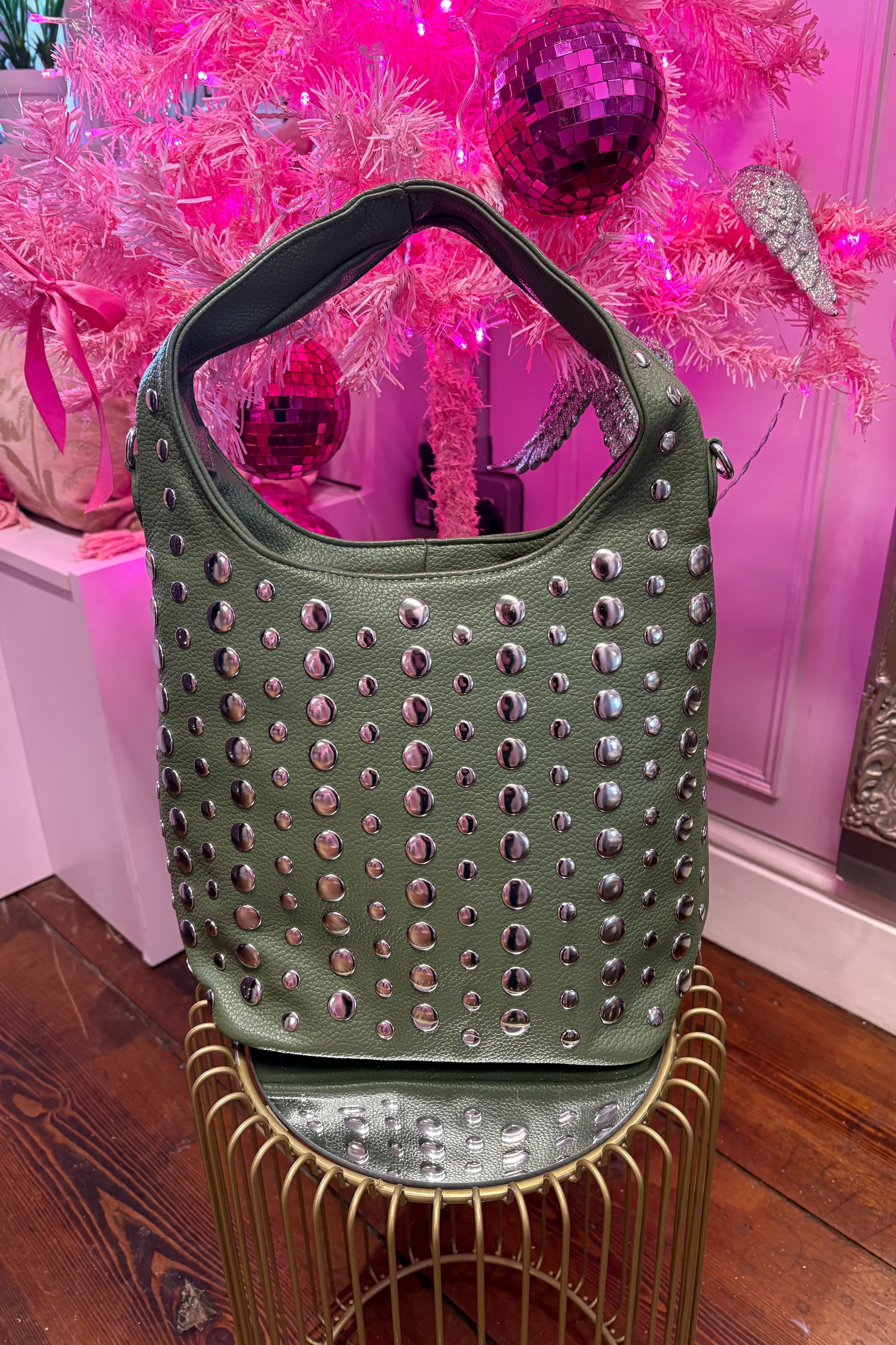 Studded Shoulder Bag > Olive Green