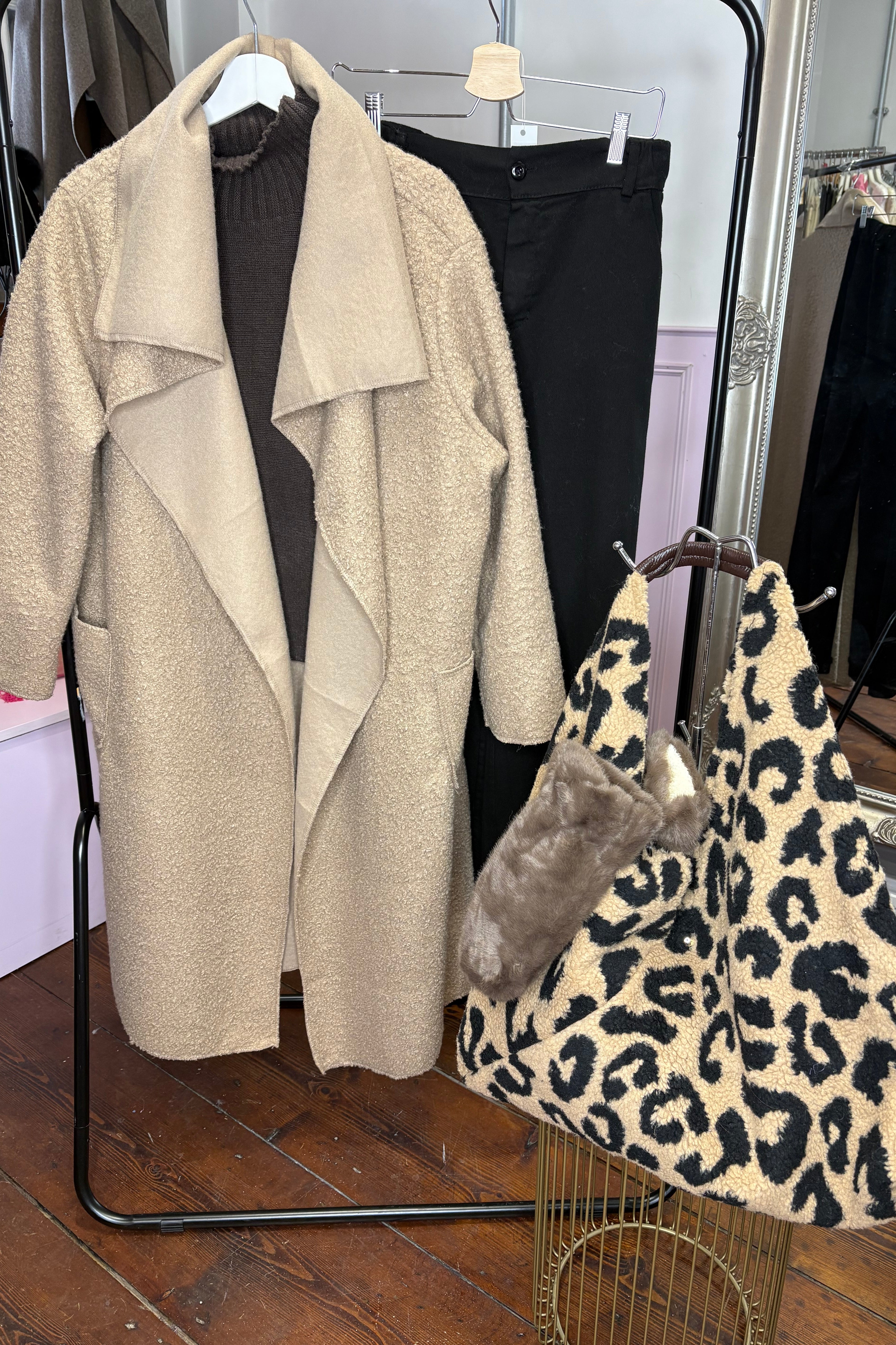 Waterfall Open Coat > Dark Beige