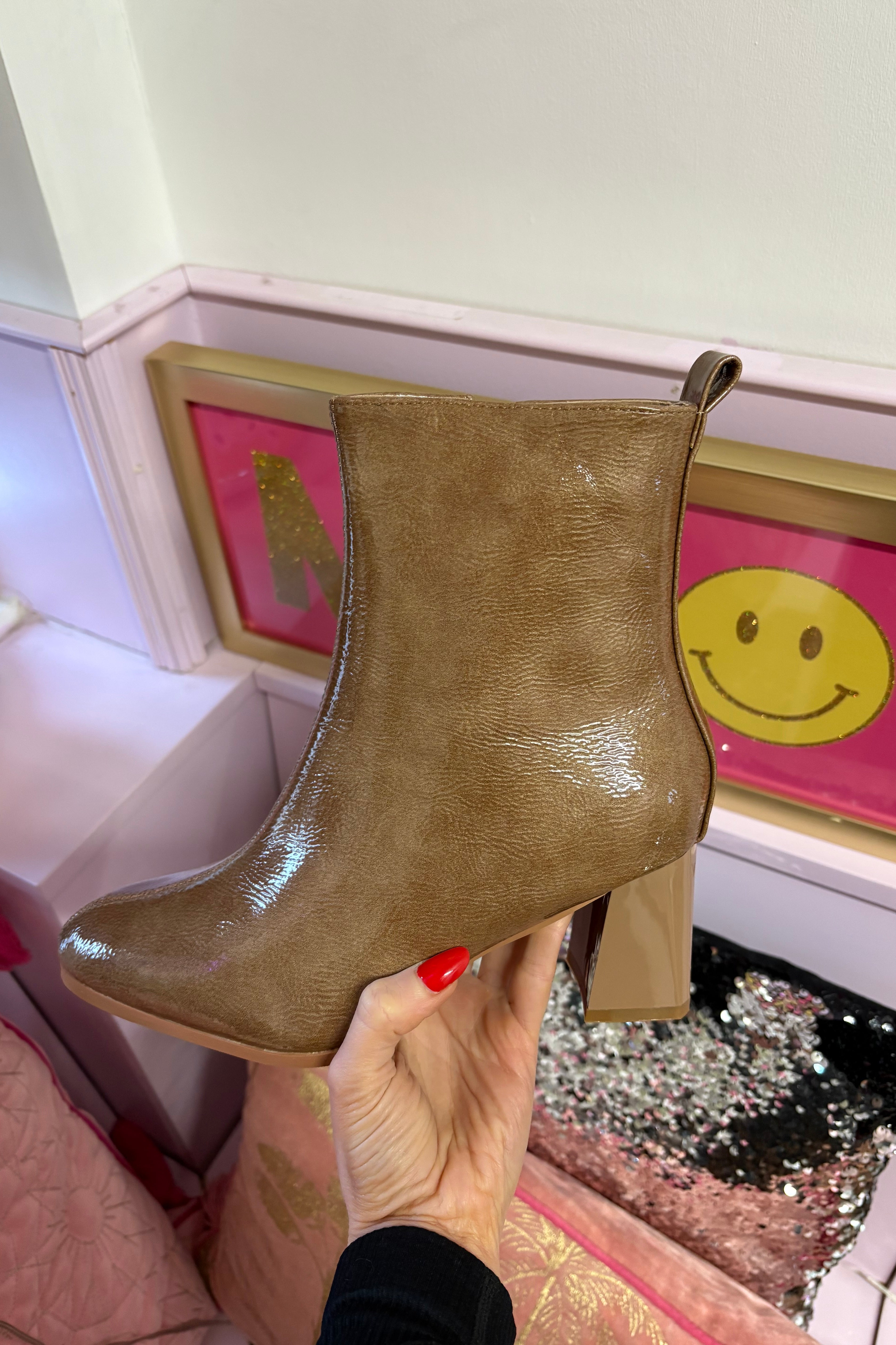 Patent Block Heel Ankle Boot