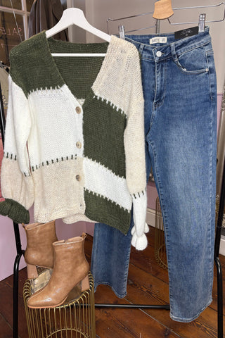 Ruffle Cuff Cardigan > Khaki