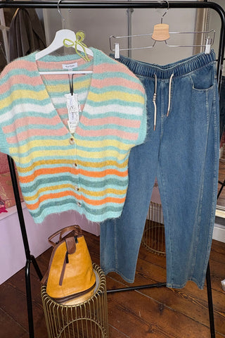 Striped Knit Waistcoat > Greens