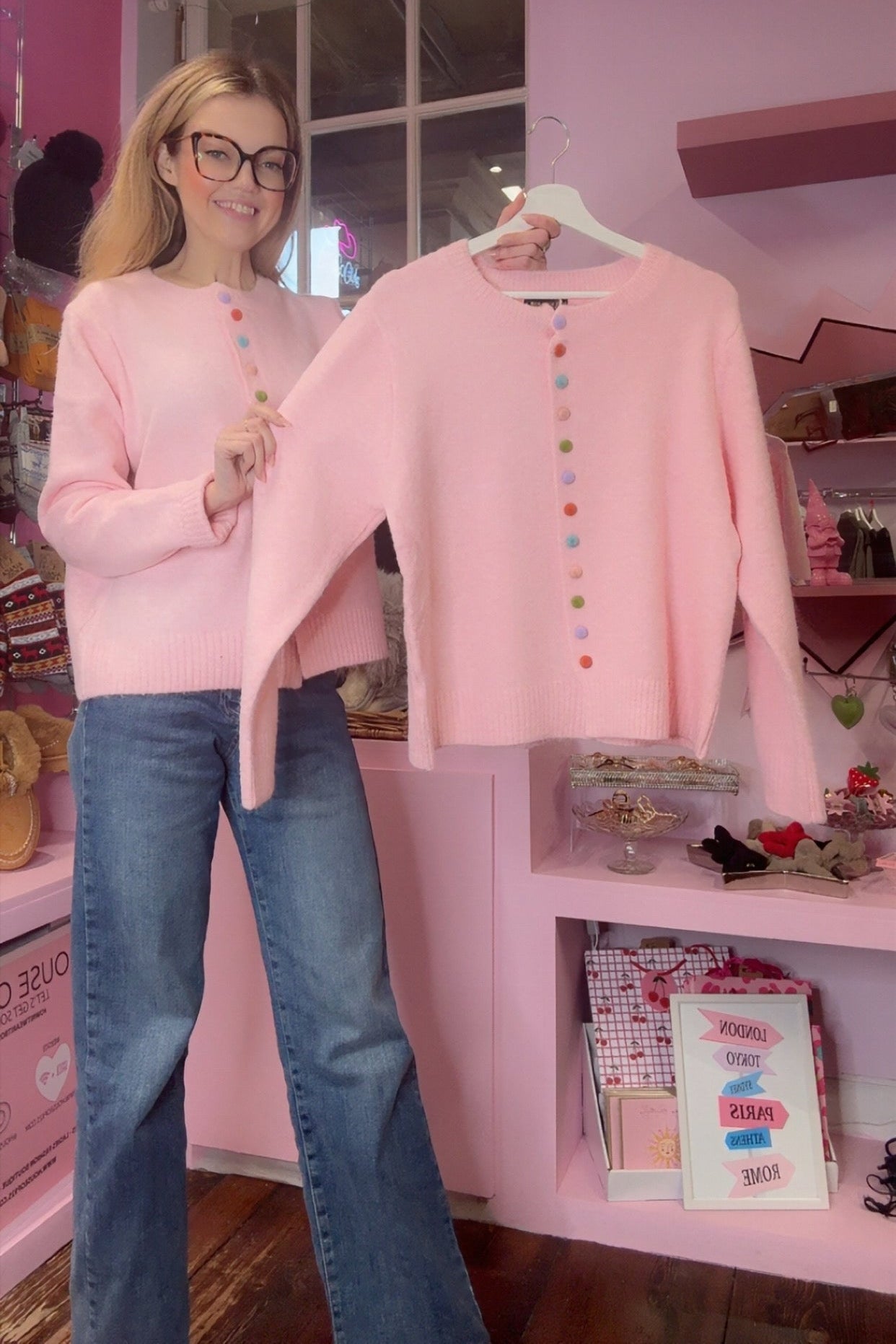 Soft Knit Pastel Pink Button up Cardigan